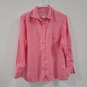 David N Womens Button Up Top Size Medium Hanky Linen Pink Beach Vacation